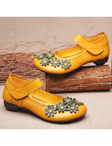 Little Flower Leather Soft Sole Vintage Flat Shoes