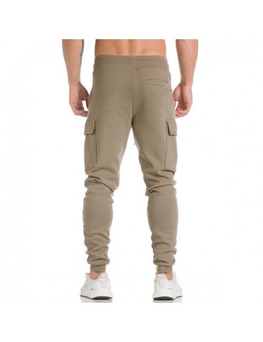 Mens Sport Pants Elastic Waist Drawstring Soild Color Casual Cotton Trousers