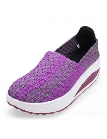 Stretch Casual Breathable Knitting Platform Slip On Shook Shoes Sneakers