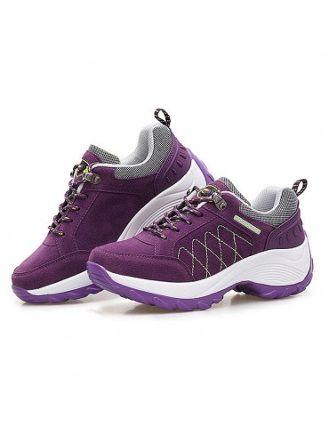 Color Blocking Leather Lace Up Sport Platform Trainers