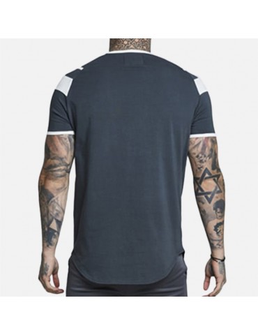 Mens Fashion Patchwork Sport Short Sleeve Elastic Quick-drying Casual Tops