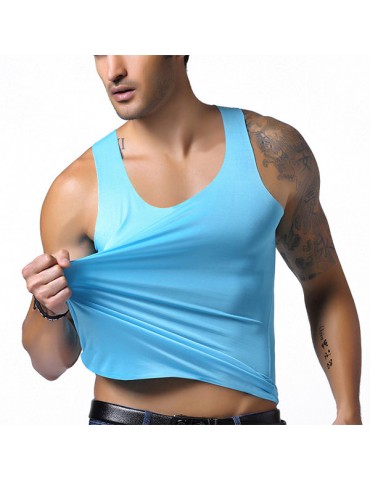 Mens Ice Silk Non-trace Breathable Perspiration Elastic Solid Color Fitness Slim Fit Sport Tank Tops