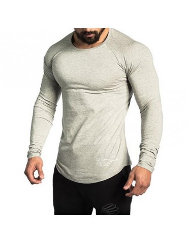 Mens Sport Cotton Breathable Tops Solid Color O-neck Long Sleeve Casual T shirt