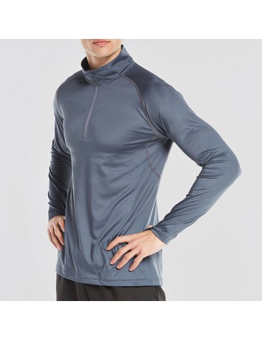 Mens Half Zip Quick-drying Skinny Tops Breathable Sports Fitness Tights Long Sleeve T Shirt