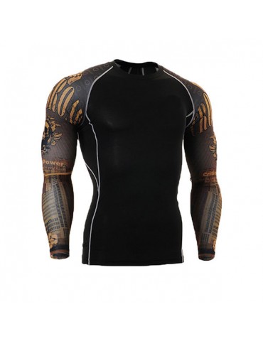 Mens Breathable Elastic Tight Fitting Bodybuilding Sport Quick-Dry Long Sleeve T-Shirt