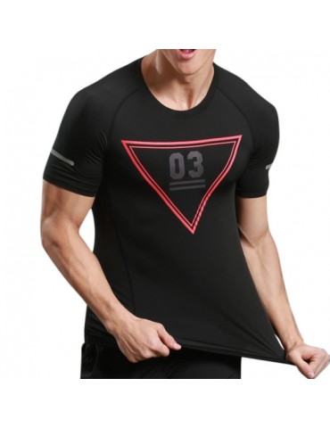 Mens Fitness O-neck Short Sleeve Skinny T-shirts Elastic Quick-drying Breathable Jogging Tops