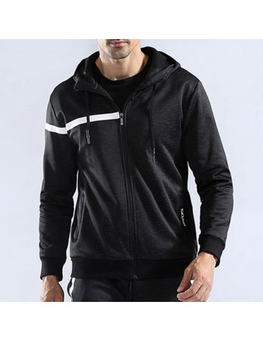 Mens Sport Zip Up Hooded Tops Thick Warm Solid Color Casual Hoodies