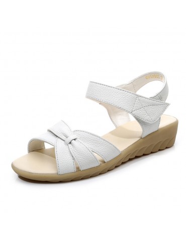 Hook Loop Leather Soft Sole Low Heel Sandals