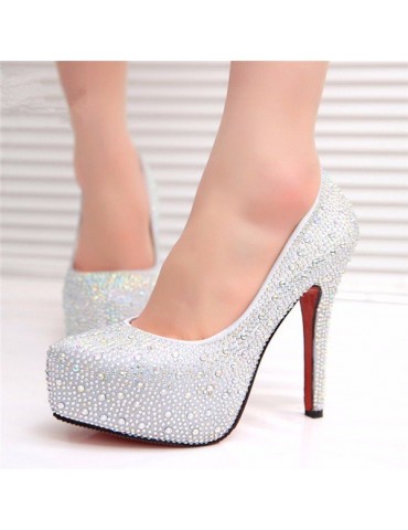 High Heel Wedding Crystal Platform Silver Glitter Rhinestone Bridal Thin Heel Party Pump