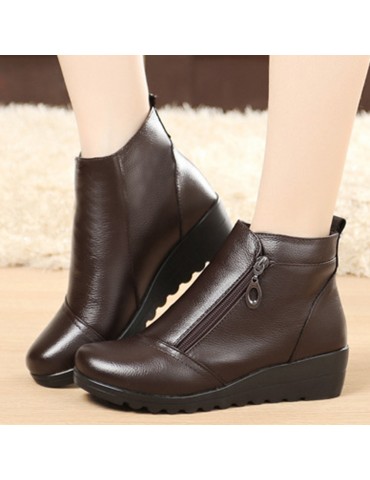 Large Size Genuine Leather Warm Lining Zipper Ankle Boots