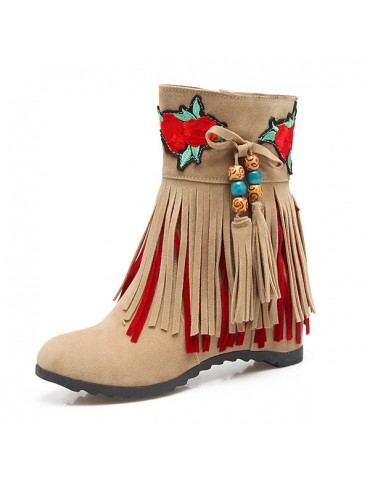 Large Size Tassel Flower Hidden Heel Boots