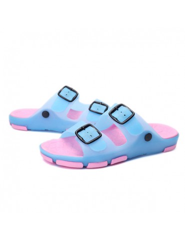 Big Size Double Buckle Color Match Slippers Comfortable Slip On Sandals