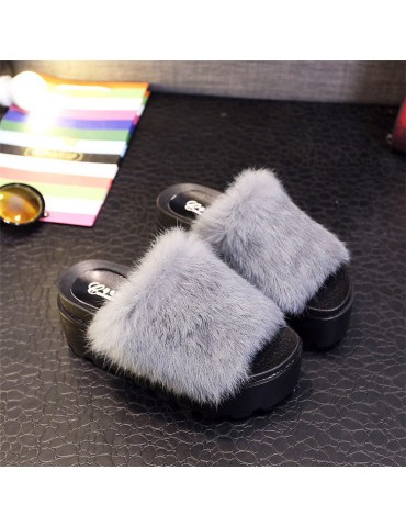 Furry Peep Toe Flat Indoor Outdoor Casual Slipper For Women