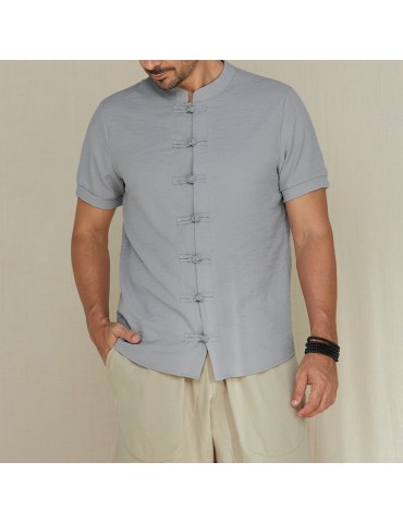 Chinese Style Single Breasted Chinese Buttons Slim Fit Retro Shirts for Men