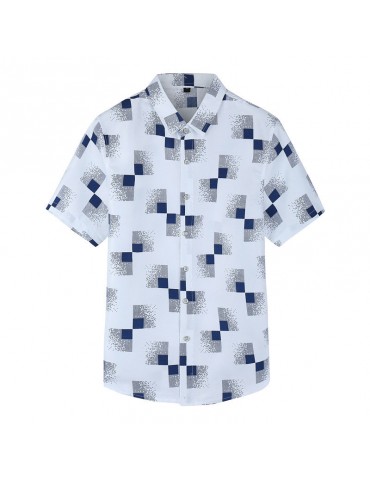 Plus Size Printing Plaid Short Sleeve Shirts For Men