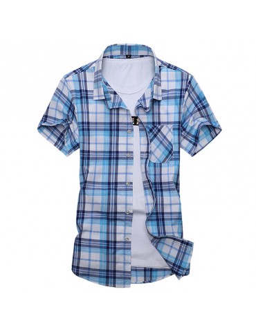 Short Sleeve Checked Summer Casual Business Shirt for Men