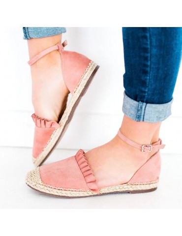 Big Size Women Comfy Straw Stitching Strappy Buckle Espadrille Sandals