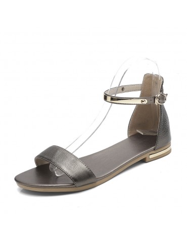 Genuine Leather Ankle Strap Flats Buckle Sandals