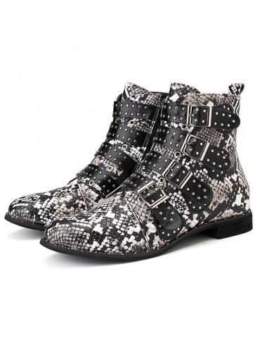 Metal Buckle Rivet Ankle Boots