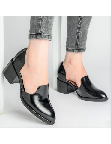 Pointed Toe Slip On Chunky Heel Pumps