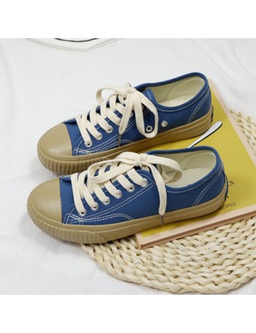 Women Daily Casual Splicing Canvas Lace Up Flats Shoes