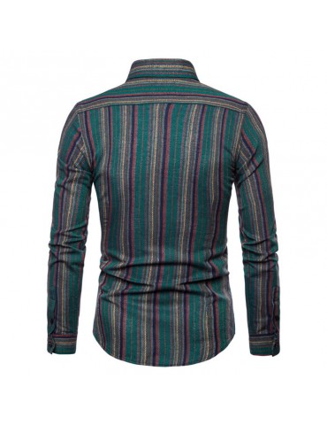 Men's Stripe Printed Color Long Sleeve Casual Shirt