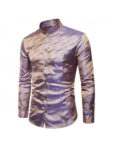 Glossy Stand Collar Stylish Business Casual Shirt for Men