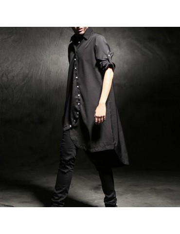 Stylish Thin Cotton Loose Long Irregular Shirts for Men