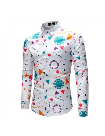 Polyester Printing Long Sleeve Slim Business Casual Designer Shirts for Men