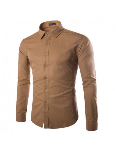 Long Sleeve Solid Color Business Casual Dress Shirt for Men