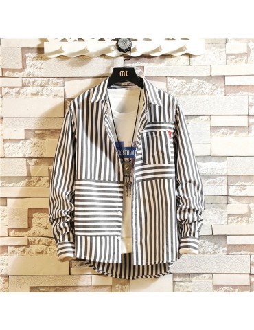 Casual Breathable Cotton Shirt Striped Loose Fit Shirt for Men