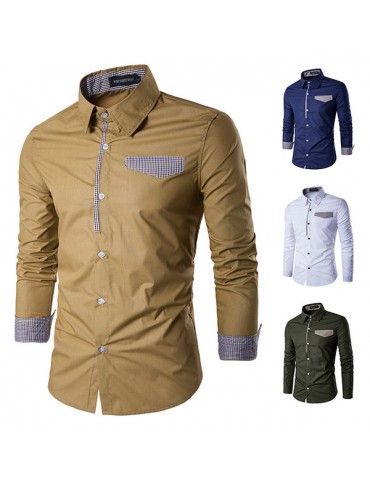 Fashion Patchwork Slim Band Collar Designer Shirts for Men