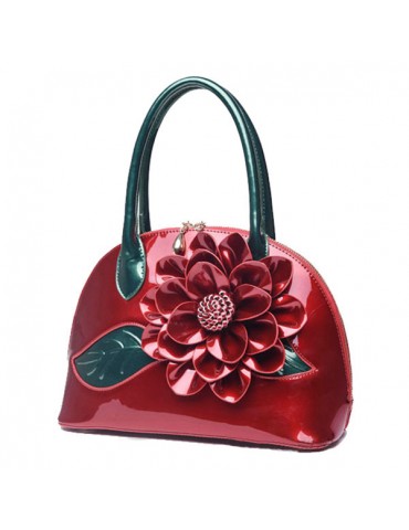 Brenice National Style Shell Bag Leather Rose Decoration Handbag For Women