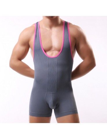 Sexy Mesh Water Pattern Printing Thin U Convex Fitness Wrestling Underwear Conjoined Clothes for Men