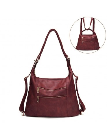 Women Solid Casual Backpack Multifunctional Handbag PU Leather Shoulder Bag