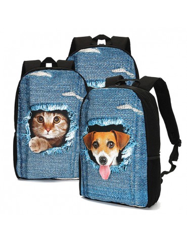 Women Student School Bag 3D Animal Cat Dog Backpack Shoulder Bags