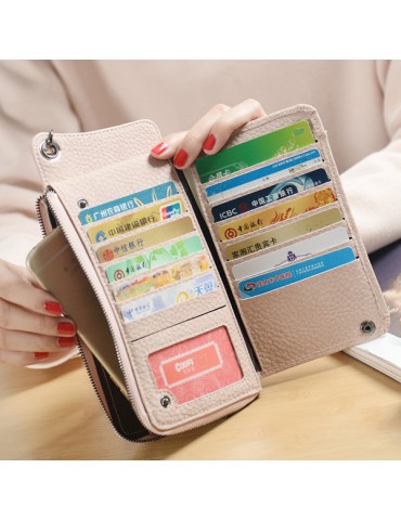 Woman PU Card Wallet Phone Wallet 13 Card Slots Large Capacity Wristlet Wallet Purse