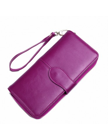 Women Retro Genuine Leather Long Wallet Card Holder Phone Purse