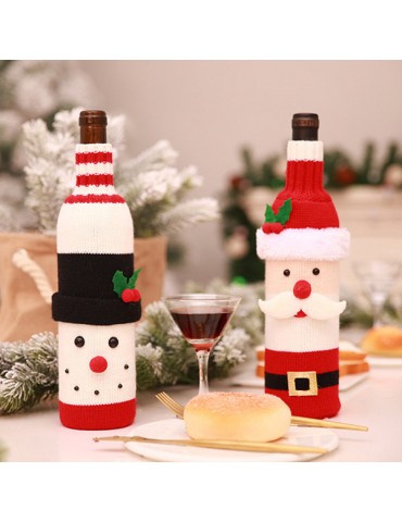 Christmas Santa Claus Knitting Red Wine Bottle Cover For Bar Xmas Snowman Bottle Bag