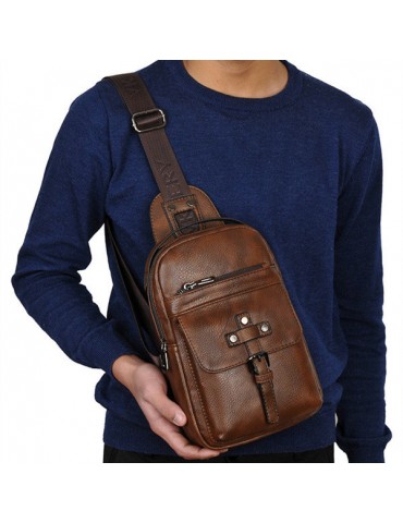 Men Vintage Genuine Leather Chest Bag Leisure Shoulder Bag