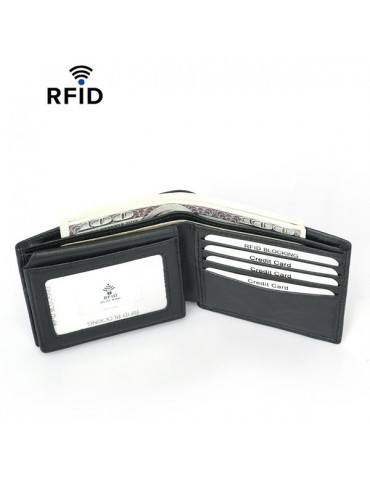 RFID Cowhide Business Wallet 12 Card Slot Holder Thin Coin Purse