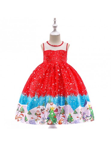 Girls Dress Christmas Eve Xmas Snow Holiday Party Dresses For 3Y-13Y