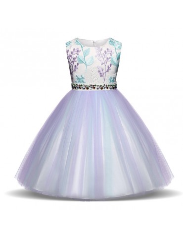 Flower Girls Dresses Kids Embroidery Tulle Dress For 3Y-11Y