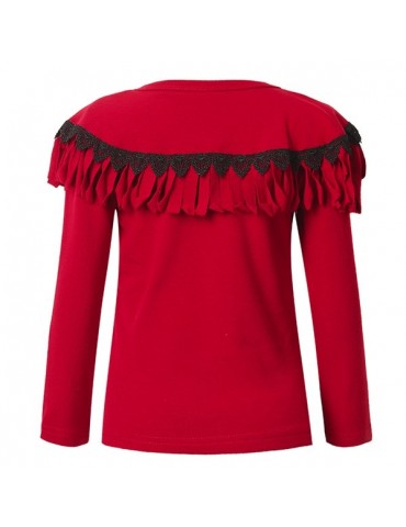 Baby Children Girl Tassels Two Layered Lacr-up O-neck Long Sleeve T-shirt