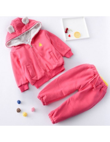 Cute Bear Pattern Girls Boys Hooded Coat Pants Sports Sets For 1Y-7Y