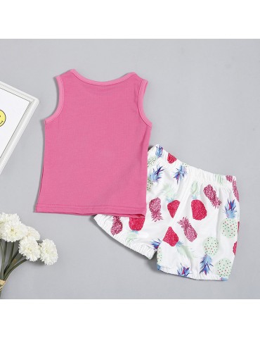 Pineapple Print Baby Girls T-shirt Shorts Sets For 0-2Years