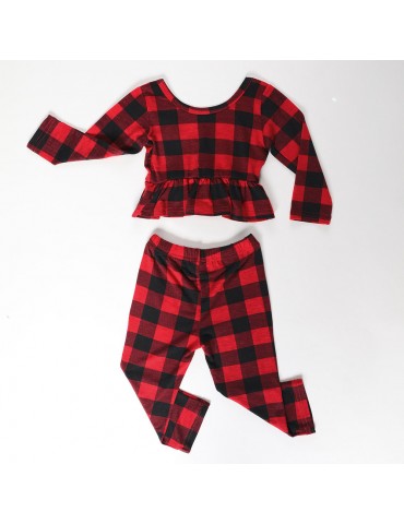 Plaid Girl's Clothing Set For 1-7 Years