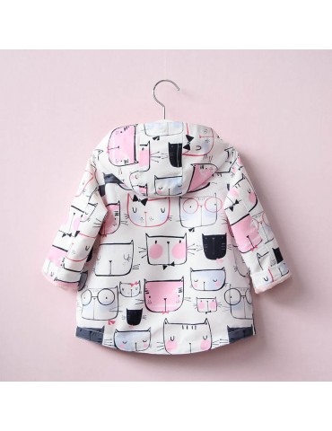 Cat Printed Girl Jacket Trench Coat Hooded Cute Children Outwear For Kids Clothes Girl Jacket