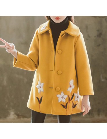 Flower Embroidery Girls Winter Coats Kids Thicken Jackets For 3Y-13Y