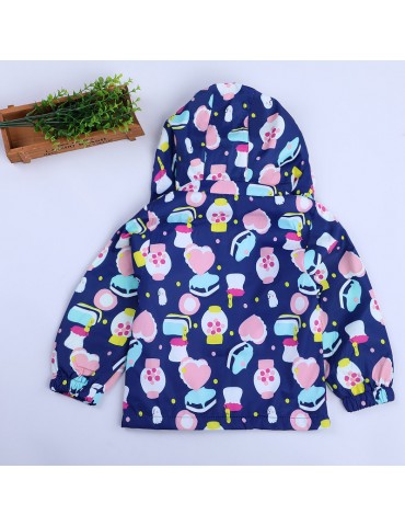 Casual Cartoon Print Girls Windbreaker Trench Coat For 2Y-7Y